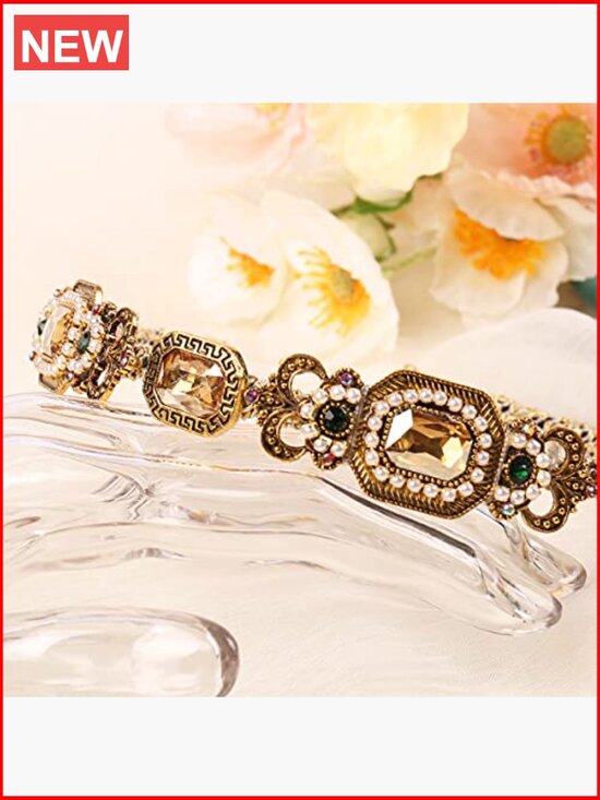Gold Rhinestone Crystal Embellished Headband for Women 80s Party Vintage Hair main image 5